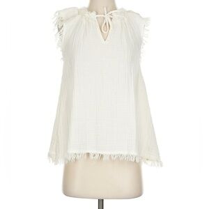 NWOT True Craft Ivory Sleeveless V-Neck Blouse With Frayed Edges And Tie At Neck